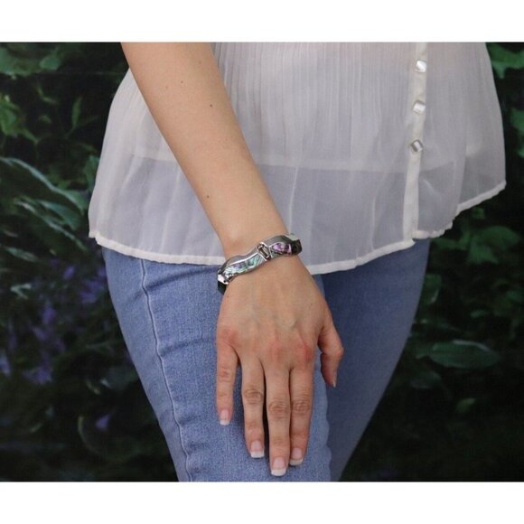 Sterling Silver Abalone Shell Bracelet 6 3/4 inch - Picture 3 of 9